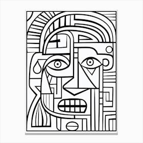 Geometric Face Black & White Line Drawing 3 Canvas Print
