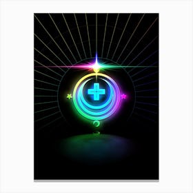Neon Geometric Glyph in Candy Blue and Pink with Rainbow Sparkle on Black n.0479 Canvas Print