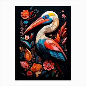 Folk Bird Illustration Brown Pelican 1 Canvas Print
