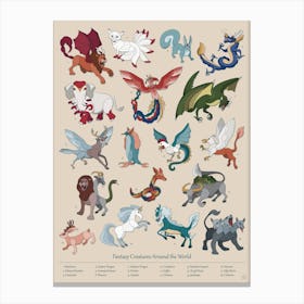 Fantasy Creatures Around The World Canvas Print