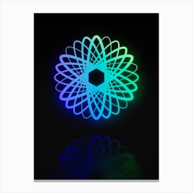 Neon Blue and Green Abstract Geometric Glyph on Black n.0014 Canvas Print