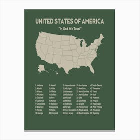 United States Of America Map Print Canvas Print