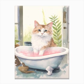 Turkish Cat In Bathtub Botanical Bathroom 4 Canvas Print
