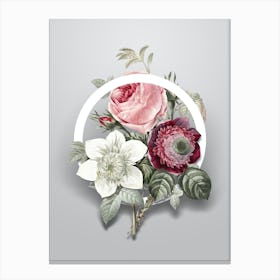Vintage Anemone Rose Minimalist Flower Geometric Circle on Soft Gray n.0473 Canvas Print