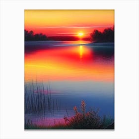 Sunrise Over Lake Waterscape Crayon 1 Canvas Print
