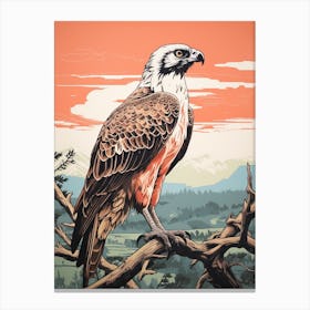 Vintage Bird Linocut Osprey 3 Canvas Print