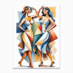 Two Women Dancing Watercolor Painting Canvas Print