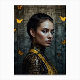 Portrait Of A Woman With Butterflies Canvas Print