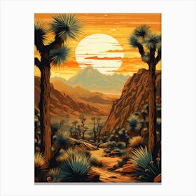 Joshua Tree In Mountains In Style Of Gold And Black (2) Canvas Print