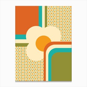 Retro 70s Geometric Floral, Green, Teal, Orange Canvas Print