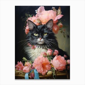Rococo Style Painting Of A Black Cat 3 Canvas Print