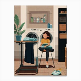 Girl In The Laundry Room 1 Canvas Print