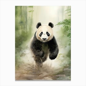 Panda Art Running Watercolour 2 Canvas Print