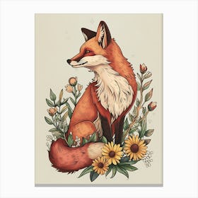 Amazing Red Fox With Flowers 12 Canvas Print