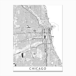 Chicago White Map Canvas Print