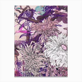 Abstract Botanical Fiddleheads and Dahlias, Plum and Mauve, Collage No.1262-04 Canvas Print