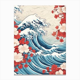 Great Wave With Plumeria Flower Drawing In The Style Of Ukiyo E 3 Canvas Print