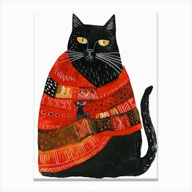 Black Cat In Red Sweater Canvas Print