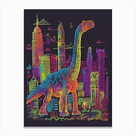 Neon Brachiosaurus In A Cityscape 2 Canvas Print