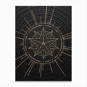 Geometric Glyph Symbol in Gold with Radial Array Lines on Dark Gray n.0041 Canvas Print