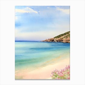 Palombaggia Beach, Corsica, France Watercolour Canvas Print