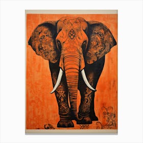 Elephant, Woodblock Animal  Drawing 4 Canvas Print