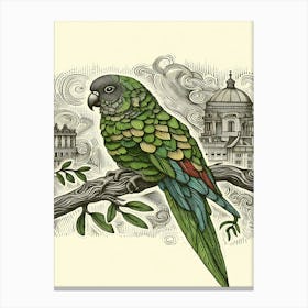 Clover Parrot On A Branch Canvas Print