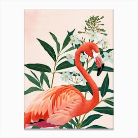 American Flamingo And Oleander Minimalist Illustration 1 Canvas Print
