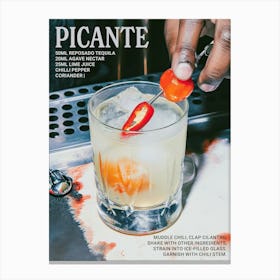 Picante Cocktail Recipe Vintage Photo Kitchen Canvas Print