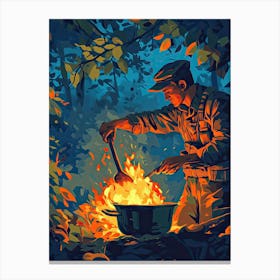 Man Cooking In The Woods Canvas Print