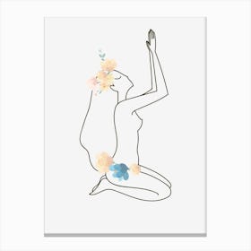 Silhouette Of A Woman With Flowers Canvas Print