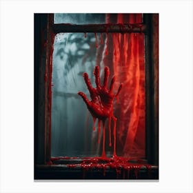 Creepy Texture Of A Bloody Handprint Smeared Across A Foggy Mirror Streaks Of Crimson Intertwining (6) Canvas Print