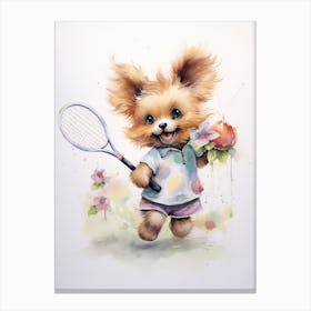 Badminton Teddy Bear Painting Watercolour 2 Canvas Print