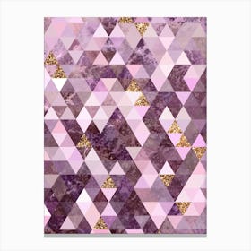 Abstract Triangle Geometric Pattern in Pink and Glitter Gold n.0007 Canvas Print