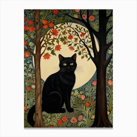 Black Cat In The Forest Style William Morris 10 Canvas Print