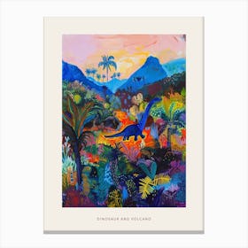 Dinosaur & The Volcano Painting 1 Poster Canvas Print