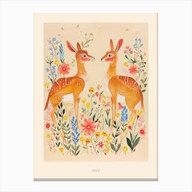Folksy Floral Animal Drawing Deer 3 Poster Canvas Print