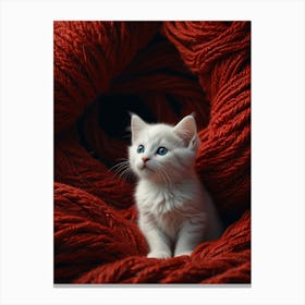 Kitten In Red Yarn Canvas Print