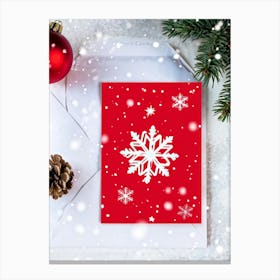 Abstract Winter Themed Illustration Featuring A Small White Ornament Framed By Satin Snowflakes On (5) Canvas Print