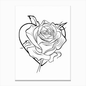 Rose Heart Line Drawing 2 Canvas Print