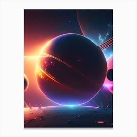 Solar System Neon Nights Space Canvas Print