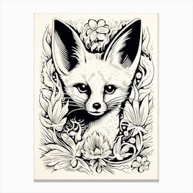 Fox In The Forest Linocut White Illustration 23 Canvas Print