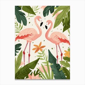 Lesser Flamingo And Heliconia Minimalist Illustration 3 Canvas Print