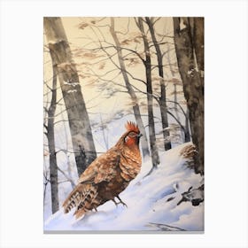Winter Watercolour Grouse 3 Canvas Print