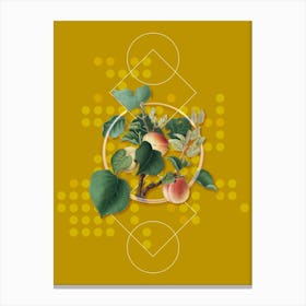 Vintage Apricot Botanical with Geometric Line Motif and Dot Pattern Canvas Print
