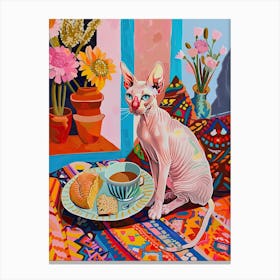 Tea Time With A Sphynx Cat 2 Canvas Print