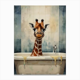 Giraffe In Bath Canvas Print