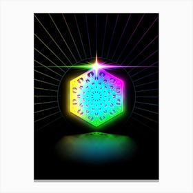 Neon Geometric Glyph in Candy Blue and Pink with Rainbow Sparkle on Black n.0269 Canvas Print
