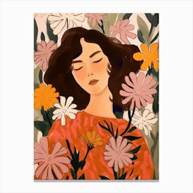 Woman With Autumnal Flowers Phlox 2 Canvas Print