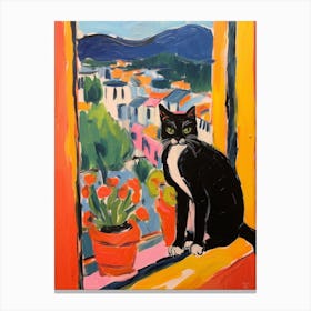 Painting Of A Cat In Montalcino Italy 1 Canvas Print